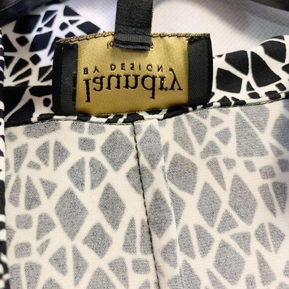 Laundry by Design Women's 8 Black White Geometric Print Wrap Midi Dress Cocktail - Picture 7 of 9